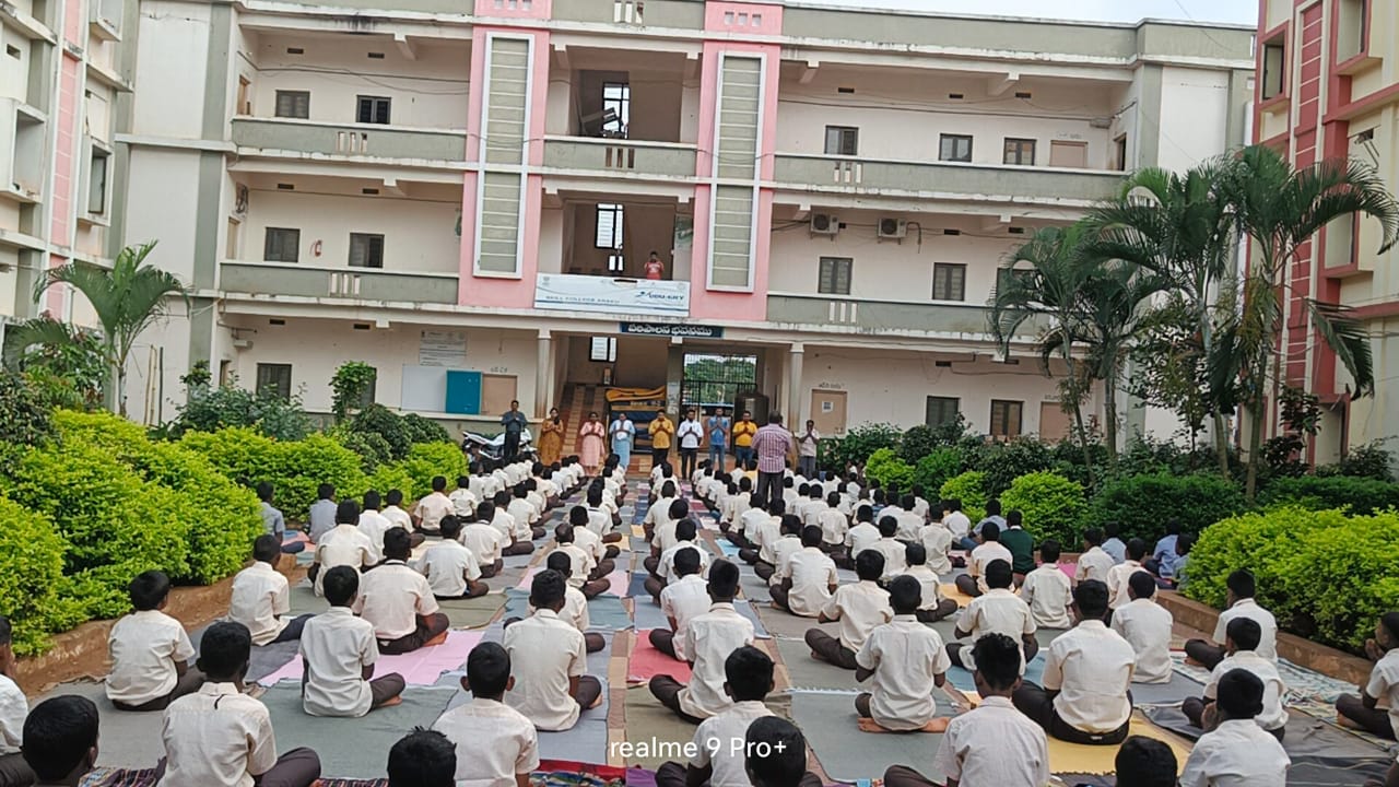 Students practising morning yoga at EMRS Ananthagiri