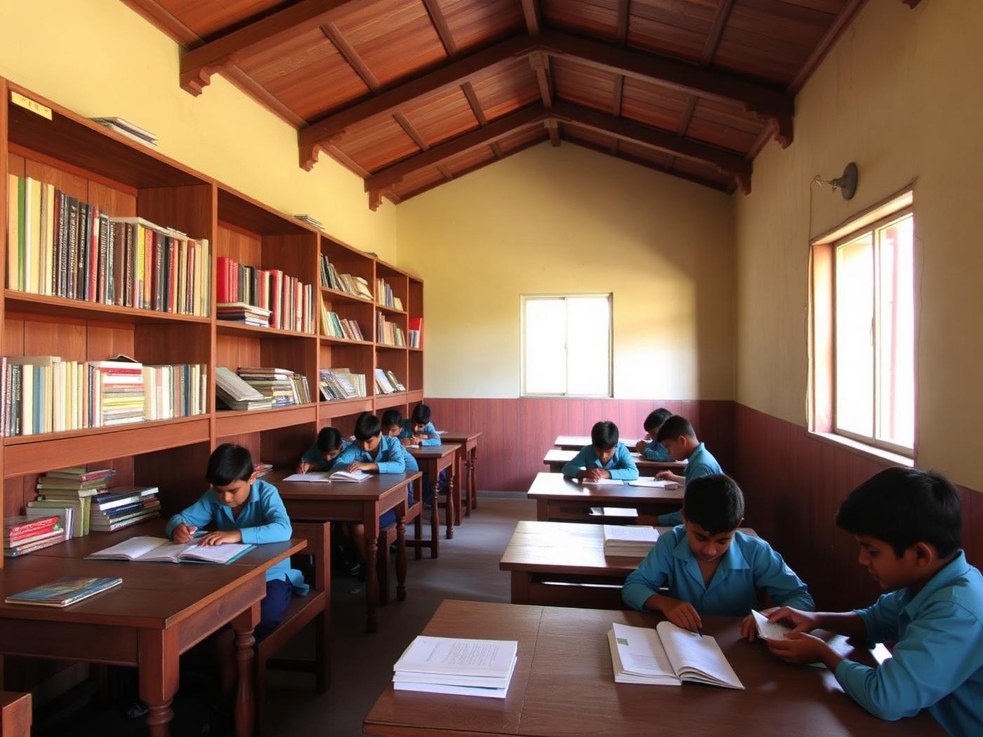 School library at EMRS Ananthagiri with reading and reference space for students